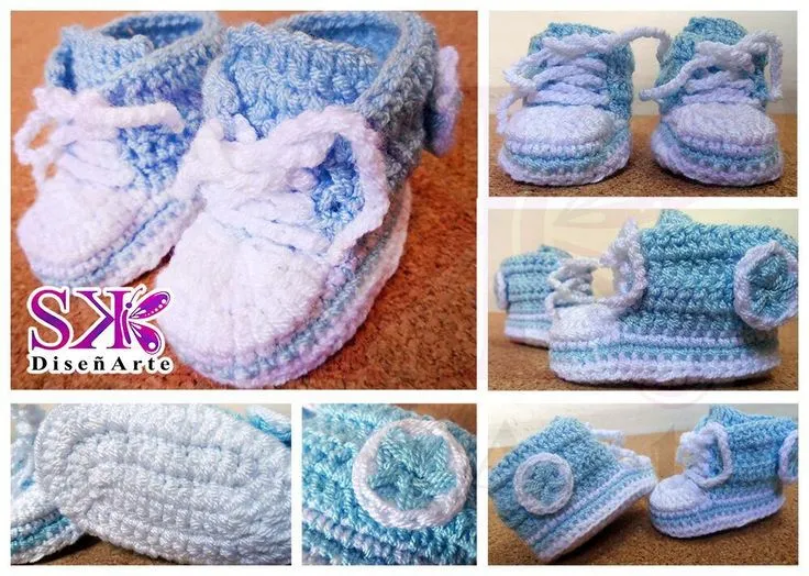Escarpines tipo #Converse para bebé, en #crochet #ganchillo #white ...