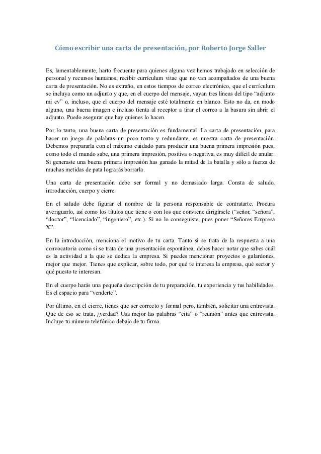 Cómo escribir una carta de presentación roberto jorge saller Cómo escribir una carta de presentación roberto jorge saller