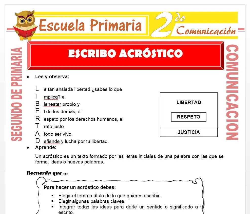 Escribo Acróstico para Segundo de Primaria – Escuela Primaria