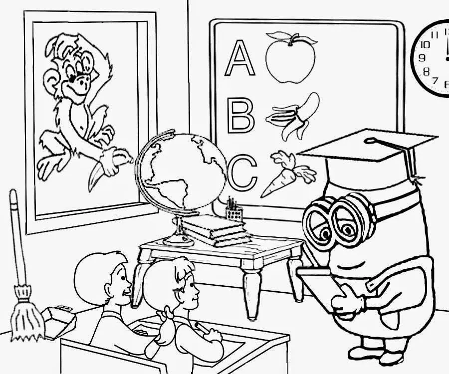 Escuela para colorear, pintar e imprimir