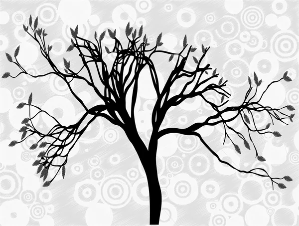 Espeluznante silueta árbol rodeado de cielo abstracto círculo gris ... Espeluznante silueta árbol rodeado de cielo abstracto círculo gris ...