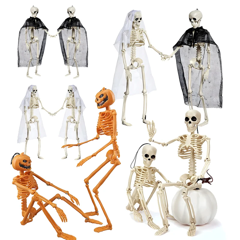 Esqueleto movible de 2 piezas para Halloween, Calavera humana falsa,  huesos, decoración para el hogar, Casa Encantada, accesorios de terror,  adorno de juguete - AliExpress