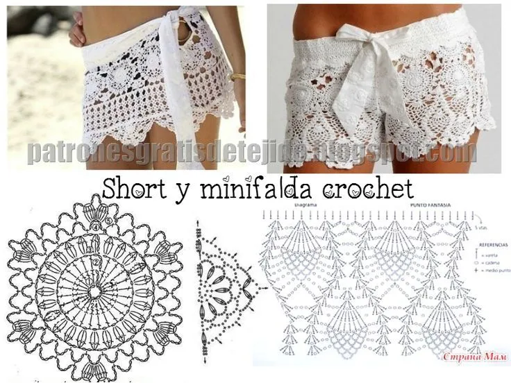 Esquemas de puntos para tejer crochet short y minifalda | Crochet ... Esquemas de puntos para tejer crochet short y minifalda | Crochet ...