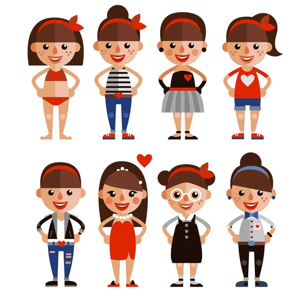 establezca las niñas personajes diferentes estilos de ropa ...