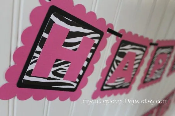 Estampado de cebra Rosa Banner fiesta feliz por mycutiepieboutique Estampado de cebra Rosa Banner fiesta feliz por mycutiepieboutique