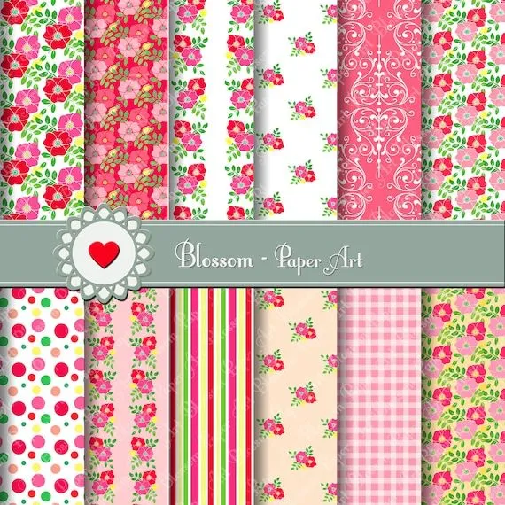 Papel para imprimir Floreado rojo rosa por blossompaperart en Etsy