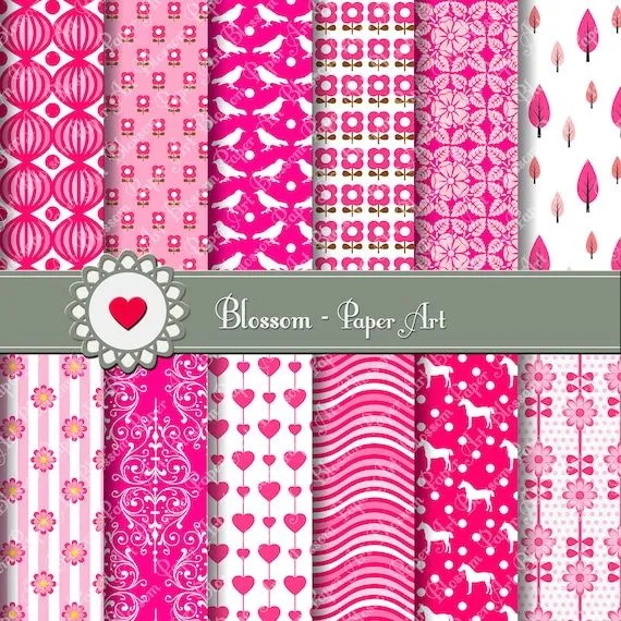 Papeles Digitales en Fuscia para imprimir por blossompaperart