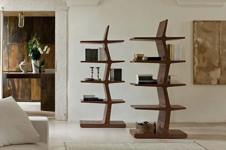 Estanterías de madera o cristal para salones de diseño -