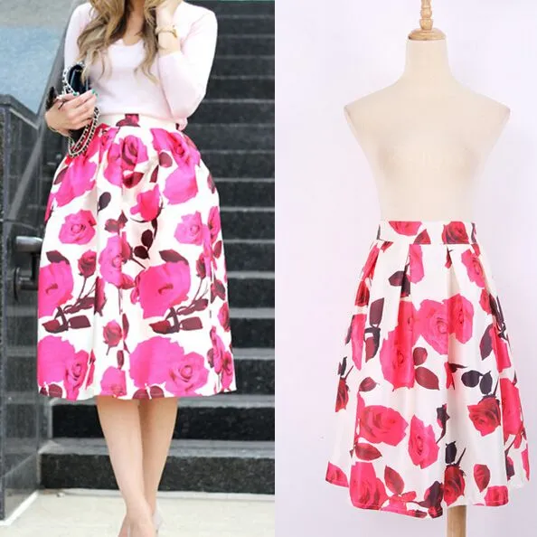 Estilo europeo Longas Saias Femininas 2015 a la moda Rose imprimir ...