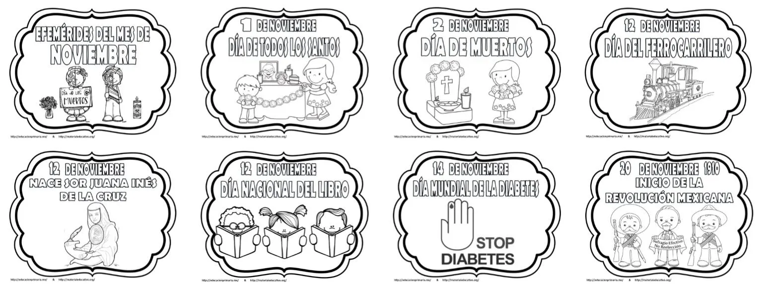Estupendos diseños de las efemérides del mes de noviembre en blanco y negro para colorear | Material Educativo Estupendos diseños de las efemérides del mes de noviembre en blanco y negro para colorear | Material Educativo