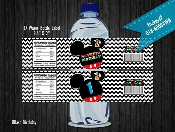 Etiqueta de la botella de agua Mickey Mouse por iBlastBirthday Etiqueta de la botella de agua Mickey Mouse por iBlastBirthday