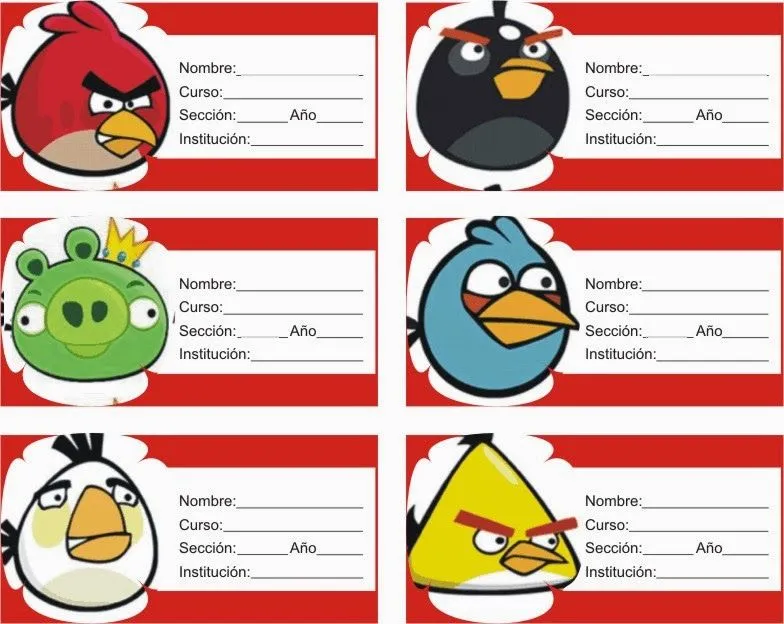 ETIQUETAS PARA CUADERNOS: Angry Birds Otra Vez