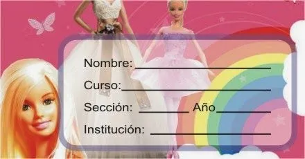 ETIQUETAS PARA CUADERNOS: Barbie con Fondo Rosa y Arco Iris ETIQUETAS PARA CUADERNOS: Barbie con Fondo Rosa y Arco Iris