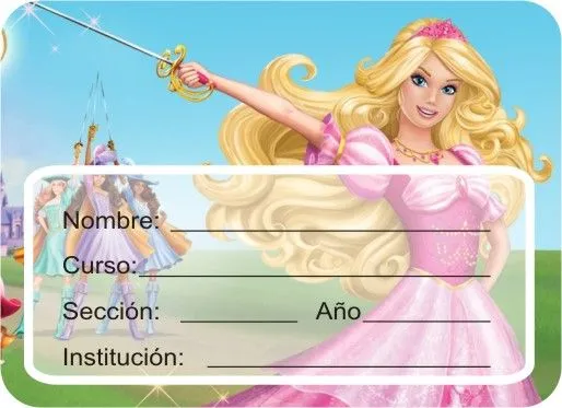 ETIQUETAS PARA CUADERNOS: Barbie Heroina Mosquetera ETIQUETAS PARA CUADERNOS: Barbie Heroina Mosquetera