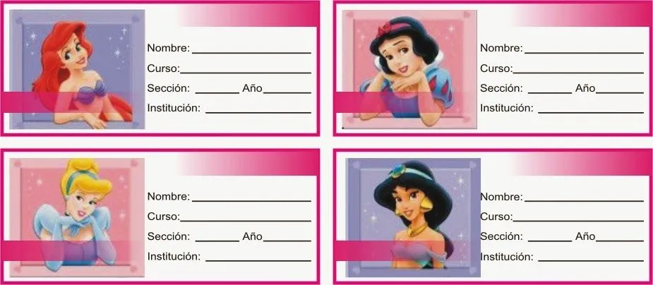 ETIQUETAS PARA CUADERNOS: Etiqueta de Princesas Disney ETIQUETAS PARA CUADERNOS: Etiqueta de Princesas Disney