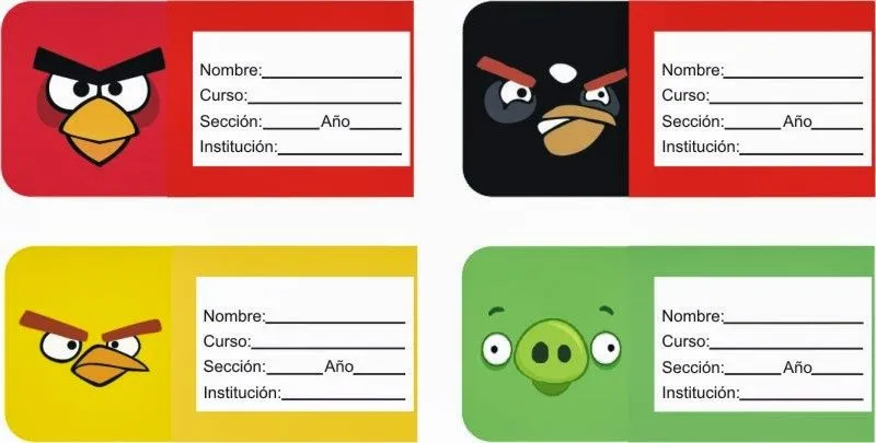 ETIQUETAS PARA CUADERNOS: ETIQUETAS PARA CUADERNOS DE ANGRY BIRDS