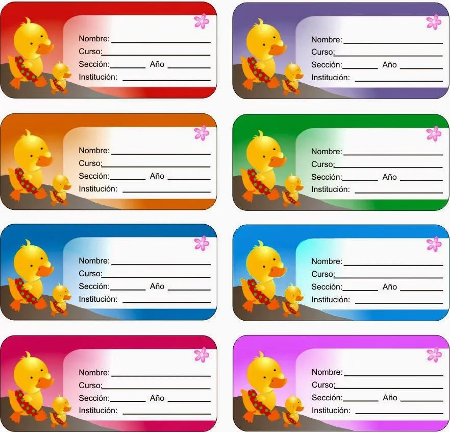 ETIQUETAS PARA CUADERNOS: Pato Amarillo para Niños