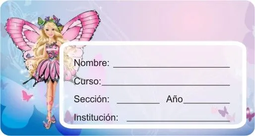 ETIQUETAS PARA CUADERNOS: Tierna Mariposa Barbie ETIQUETAS PARA CUADERNOS: Tierna Mariposa Barbie