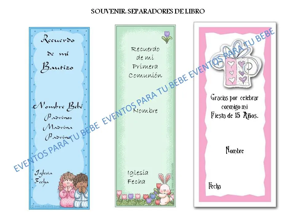 Eventos para tu Bebé: Suvenir separadores de libro Bautizo, Primea ...
