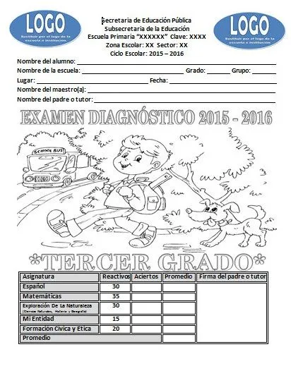 Examen de diagnóstico del tercer grado para el ciclo escolar 2015 ...