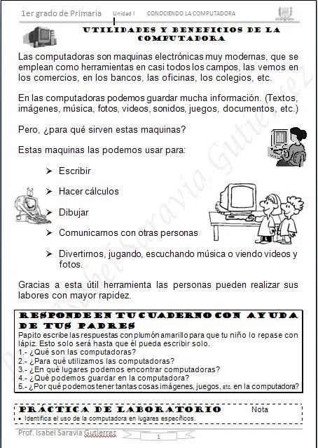 Examenes de informatica para niños de primaria - Imagui