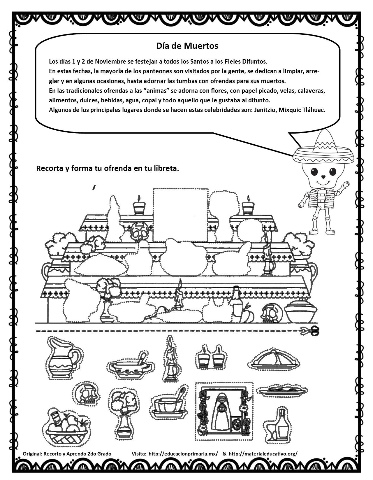 Excelentes altares y ofrendas del día de muertos para colorear, recortar, pegar y armar | Material Educativo Excelentes altares y ofrendas del día de muertos para colorear, recortar, pegar y armar | Material Educativo