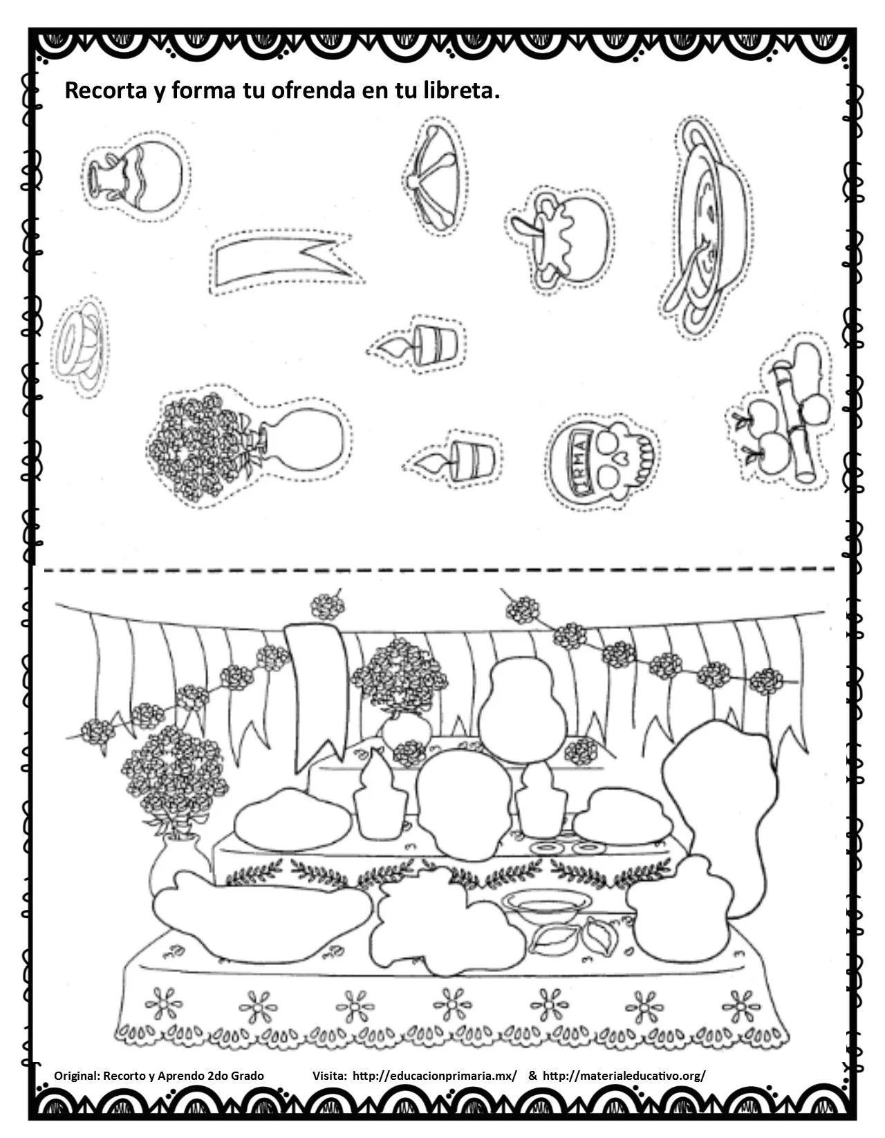 Excelentes altares y ofrendas del día de muertos para colorear, recortar, pegar y armar | Material Educativo Excelentes altares y ofrendas del día de muertos para colorear, recortar, pegar y armar | Material Educativo