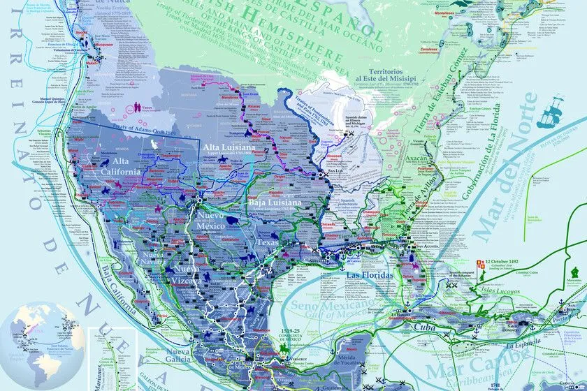 La exploración y conquista española de América del Norte, explicada en este detalladísimo mapa La exploración y conquista española de América del Norte, explicada en este detalladísimo mapa