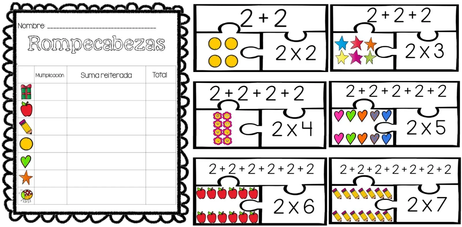 Fabuloso rompecabezas de sumas y multiplicaciones con hoja de registro para primer a tercer grado | Material Educativo Fabuloso rompecabezas de sumas y multiplicaciones con hoja de registro para primer a tercer grado | Material Educativo