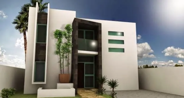 Fachadas de Casas Modernas: Casa con fachada moderna y balcón Fachadas de Casas Modernas: Casa con fachada moderna y balcón