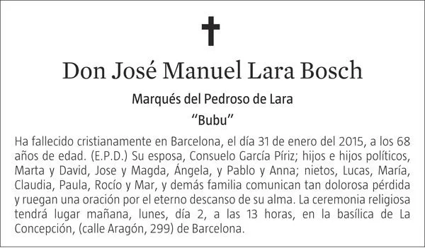 EL FALLECIMIENTO DE JOSÉ MANUEL LARA BOSCH EN LA PRENSA | Patrulla ... EL FALLECIMIENTO DE JOSÉ MANUEL LARA BOSCH EN LA PRENSA | Patrulla ...