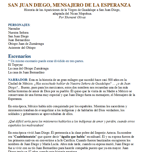 Familia Católica: Guión para Obra de Teatro sobre la Virgen de ... Familia Católica: Guión para Obra de Teatro sobre la Virgen de ...
