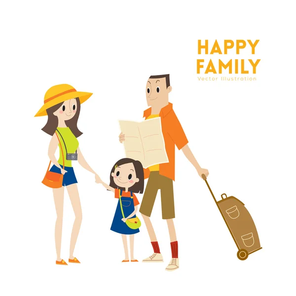 Familia feliz turista urbano moderno con listo para ilustración de ...