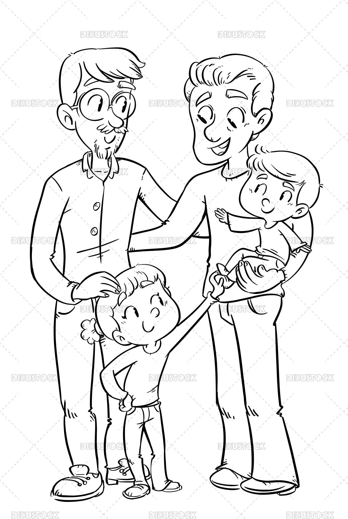 Familia gay para colorear dibujo ilustración con niños - Dibustock, dibujos e ilustraciones infantiles para cuentos Familia gay para colorear dibujo ilustración con niños - Dibustock, dibujos e ilustraciones infantiles para cuentos