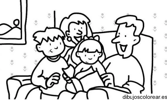 Dibujo de una familia leyendo un cuento | Dibujos para Colorear