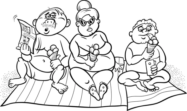Familia de sobrepeso en la playa para colorear — Vector stock ... Familia de sobrepeso en la playa para colorear — Vector stock ...