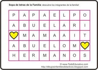 ... de la familia en esta sopa de letras para imprimir y jugar con la