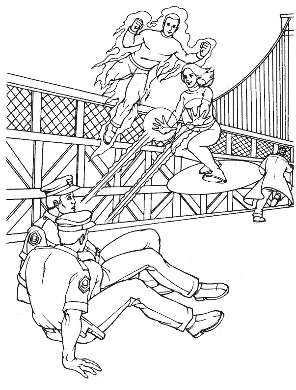 Los 4 fantásticos en acción para colorear Los 4 fantásticos en acción para colorear