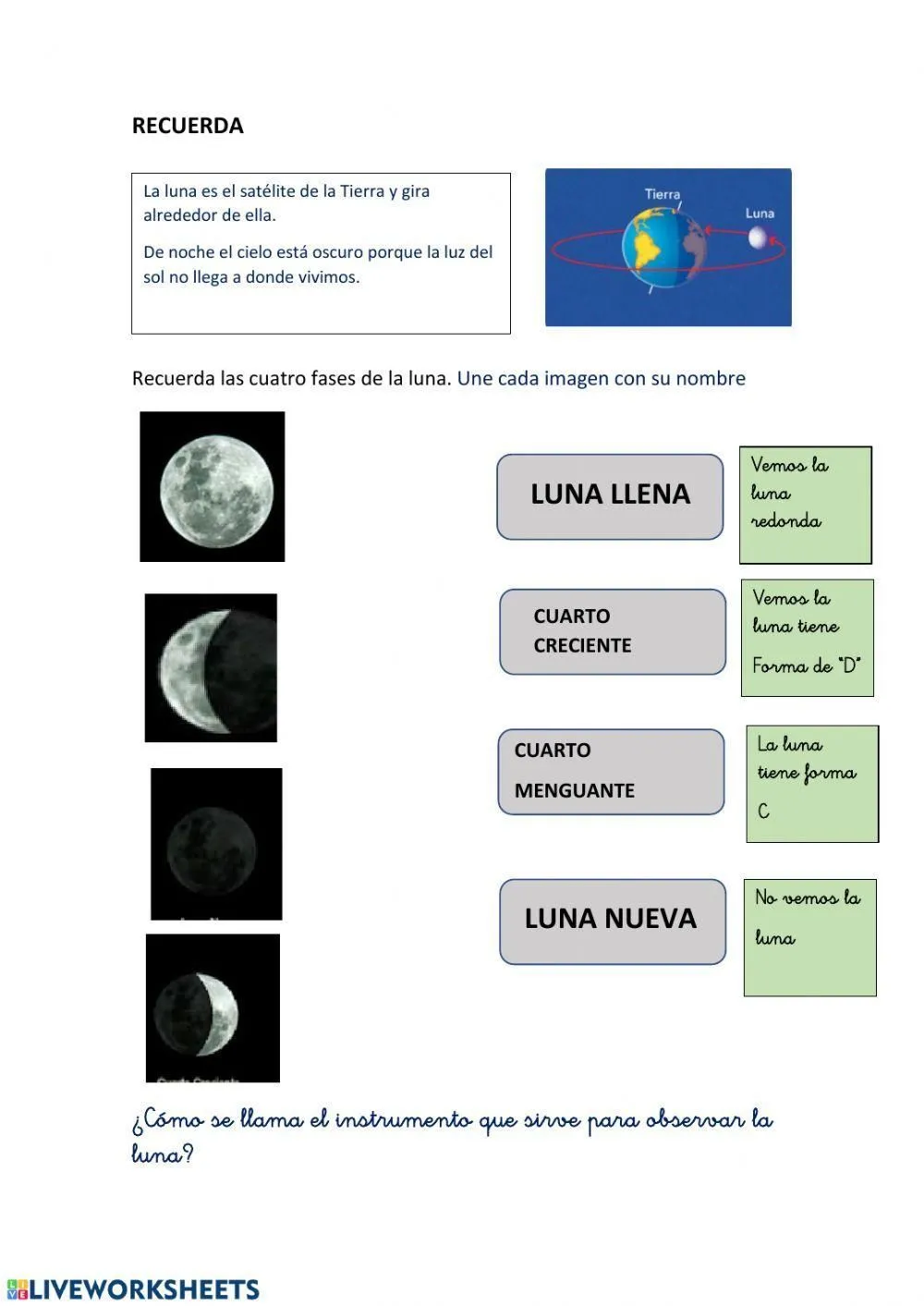 Las fases de la luna worksheet | Live Worksheets Las fases de la luna worksheet | Live Worksheets