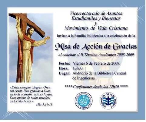 INVITACIÓN A LA MISA DE ACCIÓN DE GRACIAS 06 02 09 « RED DENTRO Y ...