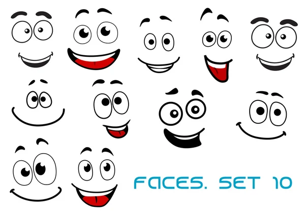 Felices emociones en caras de dibujos animados — Vector stock ...