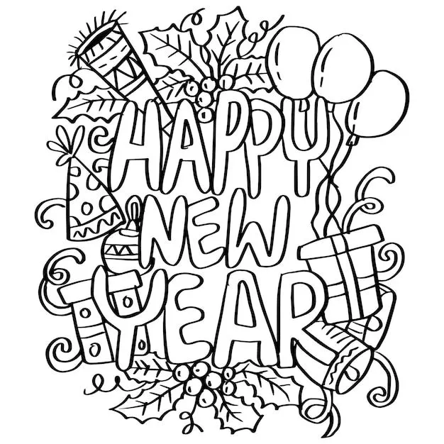 Feliz año nuevo 2023 páginas para colorear para niños y adultos | Vector Premium Feliz año nuevo 2023 páginas para colorear para niños y adultos | Vector Premium