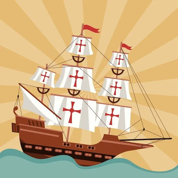 Feliz celebración del día de colón con escena de barco y océano. | Vector Premium Feliz celebración del día de colón con escena de barco y océano. | Vector Premium