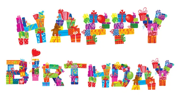 Feliz cumpleaños, las letras están hechas de cajas de regalo ...