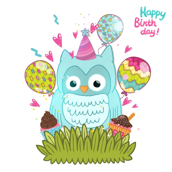 Feliz fondo de la tarjeta de cumpleaños con lindo búho del dibujo ... Feliz fondo de la tarjeta de cumpleaños con lindo búho del dibujo ...
