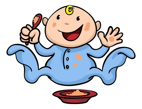 Feliz lindo bebé destete jugando con comida — Vector stock ...