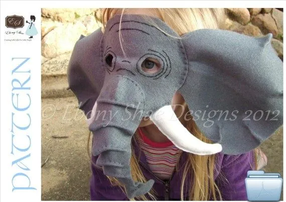 Felt Elephant Mask PDF sewing PATTERN. One size fits por EbonyShae