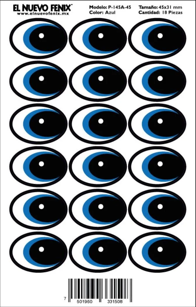 El Nuevo Fénix : Planilla 145a-45 mm ojo azul 18 pzas 45 x 31 mm nacional El Nuevo Fénix : Planilla 145a-45 mm ojo azul 18 pzas 45 x 31 mm nacional