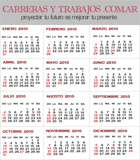 FERIADOS 2010 EN ARGENTINA - CALENDARIO 2010 FERIADOS 2010 EN ARGENTINA - CALENDARIO 2010