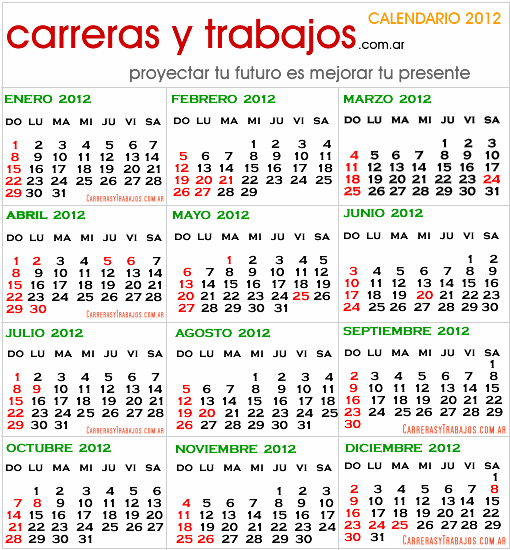 FERIADOS 2012 EN ARGENTINA - CALENDARIO 2012